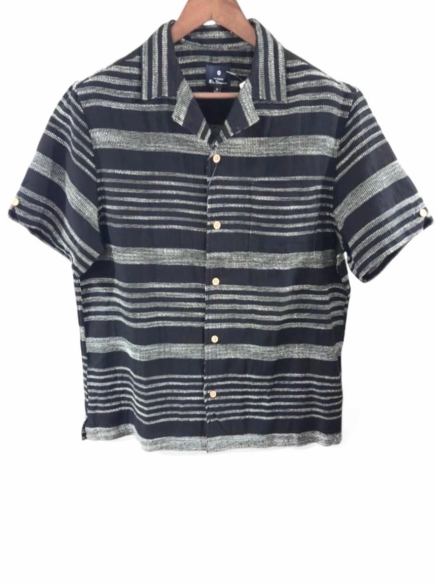 Ben Sherman Black Striped Camp Collar Shirt Size Men’s Medium (Nwt)